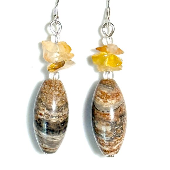 2/$20, Genuine Earthy Convoluted Jasper Earrings, Sterling Silver Hooks+Gemstone - Picture 1 of 10